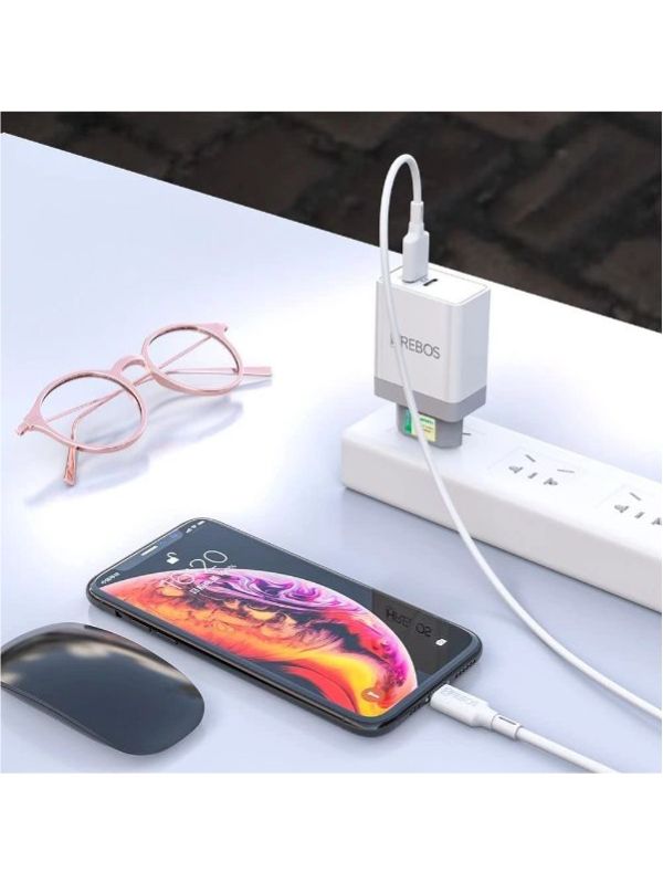 Kit carregador turbo hrebos hs-135c 20w usb-a + usb-c com cabo tipo-c