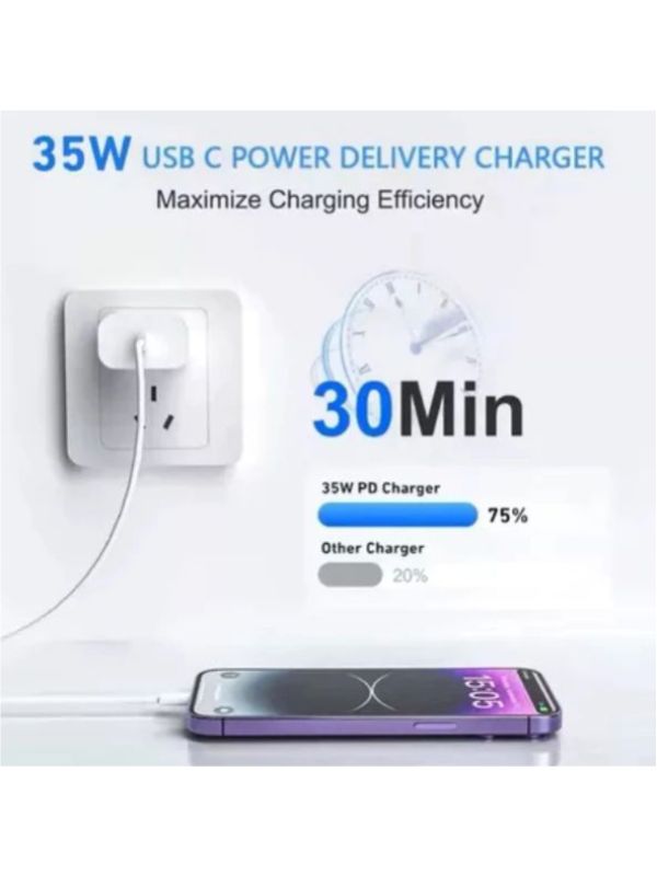 Carregador turbo 35w iphone 15-17 pro max – usb-c + cabo tipo-c 1m