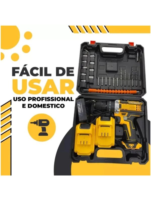 Parafusadeira furadeira 48v sem fio deckcasa wk-93 – 2 baterias li-ion, 24 acessórios e maleta