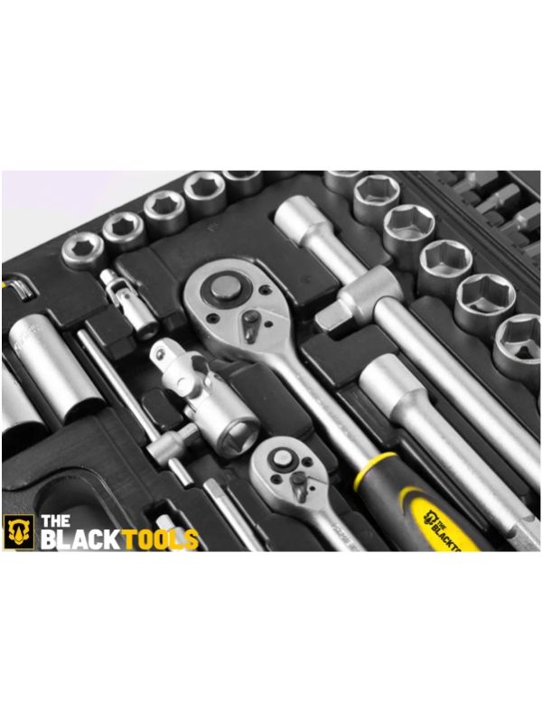 Kit jogo de ferramentas 94 peças soquetes 1/4” e 1/2” catraca reversível tkf94 the black tools