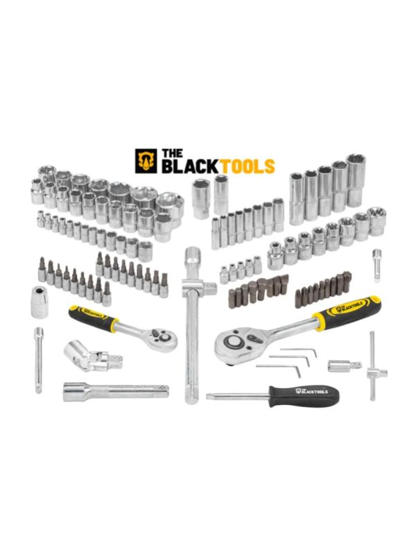 Kit jogo de ferramentas 94 peças soquetes 1/4” e 1/2” catraca reversível tkf94 the black tools