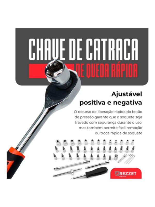 Kit jogo de ferramentas profissional 46 peças – soquetes 1/4” – aço cr-v – chave catraca