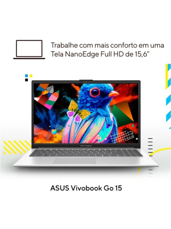 Notebook asus vivobook go 15 intel core i3 n305 4gb ram 128gb ssd windows 11 tela 15,6 silver
