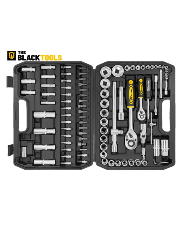 Kit jogo de ferramentas 94 peças soquetes 1/4” e 1/2” catraca reversível tkf94 the black tools